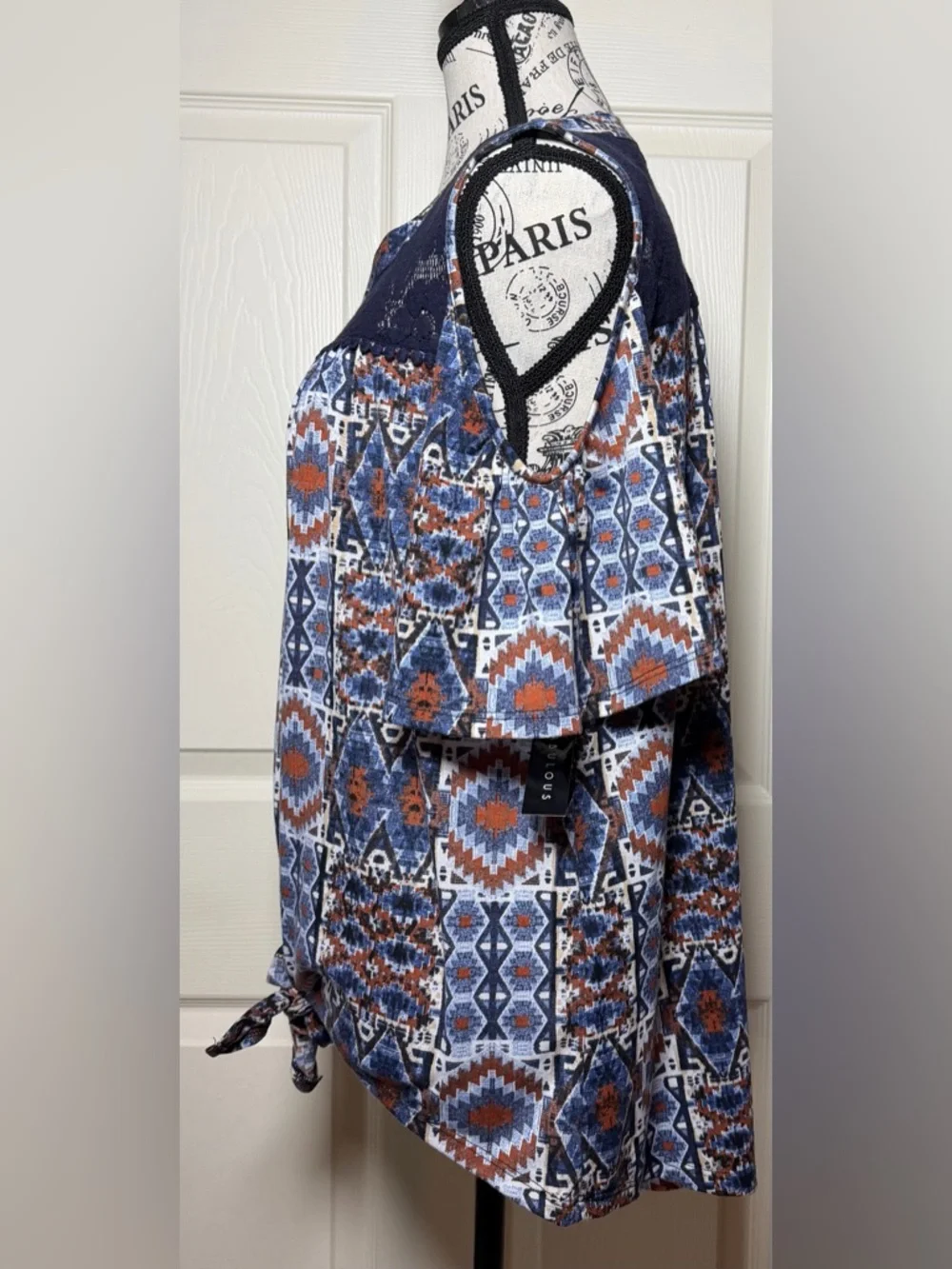 Absolutely Famous Women's Geometric Print Shirt - Blue and Orange - Picture 4 of 8
